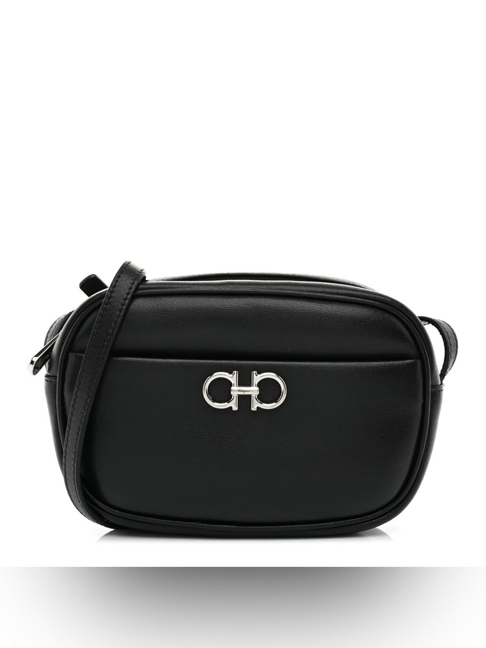 Ferragamo Black Leather Crossbody Bag with Silver Hardware
